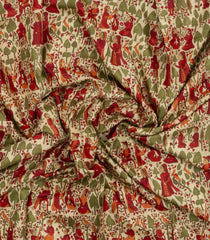 Taupe Printed Silk Saree With Multi Colour Forest Motifs-PS0962