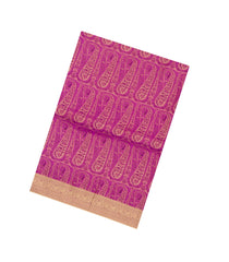 Peach Printed Silk Saree With Paisley Motifs & Contrast Border-PS0966
