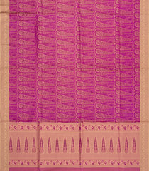 Peach Printed Silk Saree With Paisley Motifs & Contrast Border-PS0966