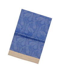 Blue Printed Silk Saree With Paisley Motifs & Contrast Border-PS0968