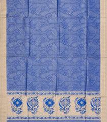 Blue Printed Silk Saree With Paisley Motifs & Contrast Border-PS0968