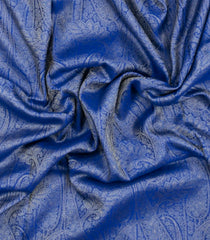 Blue Printed Silk Saree With Paisley Motifs & Contrast Border-PS0968