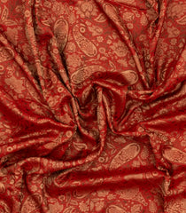 Red Printed Silk Saree With Paisley Motifs & Contrast Border-PS0972