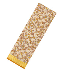 Taupe Printed Silk Saree With Floral Motifs & Zari Border-PS0961