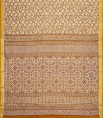 Taupe Printed Silk Saree With Floral Motifs & Zari Border-PS0961