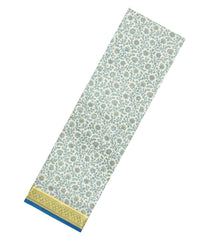 White Printed Silk Saree With Floral Motifs & Zari Border-PS0963
