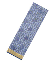 Light Blue Printed Silk Saree With Floral Motifs & Zari Border-PS0965