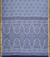 Light Blue Printed Silk Saree With Floral Motifs & Zari Border-PS0965
