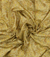Yellow Printed Silk Saree With Floral Motifs & Zari Border-PS0967