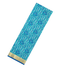 Turquoise Printed Silk Saree With Floral Motifs & Zari Border-PS0969