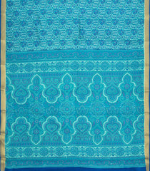 Turquoise Printed Silk Saree With Floral Motifs & Zari Border-PS0969