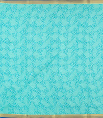 Turquoise Printed Silk Saree With Floral Motifs & Zari Border-PS0969