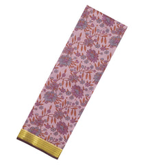 Baby Pink Printed Silk Saree With Floral Motifs & Zari Border-PS0971
