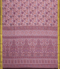 Baby Pink Printed Silk Saree With Floral Motifs & Zari Border-PS0971