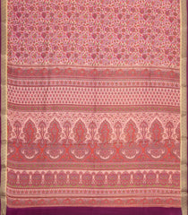 Light Peach Printed Silk Saree With Floral Motifs & Zari Border-PS0973
