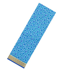 Sky Blue Printed Silk Saree With Floral Motifs & Zari Border-PS0975