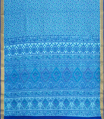 Sky Blue Printed Silk Saree With Floral Motifs & Zari Border-PS0975