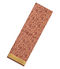 Dusty Peach Printed Silk Saree With Floral Motifs & Zari Border-PS0976