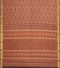 Dusty Peach Printed Silk Saree With Floral Motifs & Zari Border-PS0976