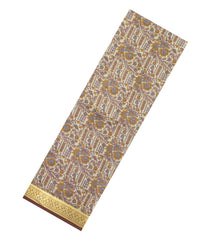 Cream Printed Silk Saree With Floral Motifs & Zari Border-PS0977