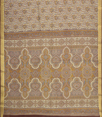 Cream Printed Silk Saree With Floral Motifs & Zari Border-PS0977