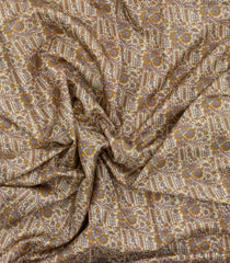 Cream Printed Silk Saree With Floral Motifs & Zari Border-PS0977