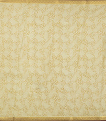 Cream Printed Silk Saree With Floral Motifs & Zari Border-PS0977