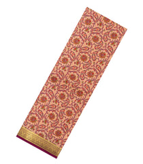 Light Peach Printed Silk Saree With Floral Motifs & Zari Border-PS0979