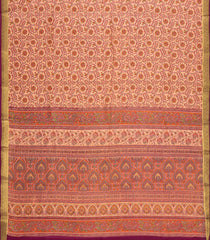Light Peach Printed Silk Saree With Floral Motifs & Zari Border-PS0979