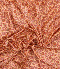 Light Peach Printed Silk Saree With Floral Motifs & Zari Border-PS0979