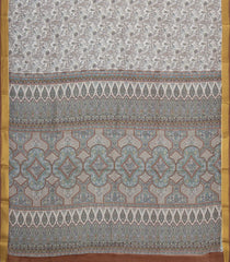 Off White Printed Silk Saree With Bird Motifs & Zari Border-PS0980