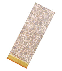 Off White Printed Silk Saree With Floral Motifs & Zari Border-PS0981