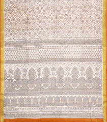 Off White Printed Silk Saree With Floral Motifs & Zari Border-PS0981