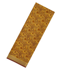 Mustard Printed Silk Saree With Floral Motifs & Zari Border-PS0982