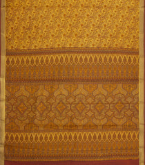 Mustard Printed Silk Saree With Floral Motifs & Zari Border-PS0982