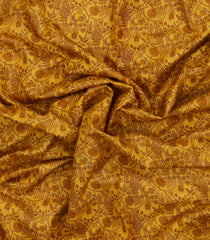 Mustard Printed Silk Saree With Floral Motifs & Zari Border-PS0982