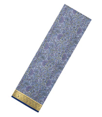 Grey Printed Silk Saree With Floral Motifs & Zari Border-PS0983