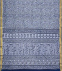 Grey Printed Silk Saree With Floral Motifs & Zari Border-PS0983