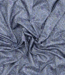 Grey Printed Silk Saree With Floral Motifs & Zari Border-PS0983