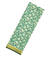 Light Green Printed Silk Saree With Floral Motifs & Zari Border-PS0984