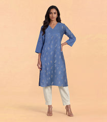 Chambray blue embroidered kurta-RC5733