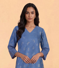 Chambray blue embroidered kurta-RC5733