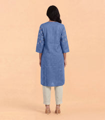 Chambray blue embroidered kurta-RC5733