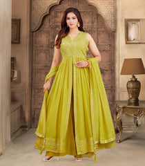 Lime Green Festive Embroidered Anarkali Set: RC5561