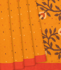 Turmeric Yellow Handloom Dhakai Cotton Saree With Coin Motifs-Turmeric Yellow