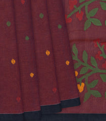 Burgundy Handloom Dhakai Cotton Saree With Buttas & Floral Motifs -Burgundy