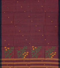 Burgundy Handloom Dhakai Cotton Saree With Buttas & Floral Motifs -Burgundy