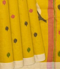 Mustard Handwoven Dhakai Cotton Saree With Buttas-Mustard