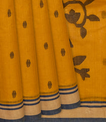 Oil Mustard Handwoven Dhakai Cotton Saree With Buttas-OIL MUSTARD