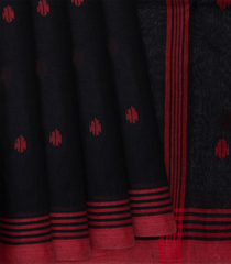 Black Handloom Dhakai Cotton Saree With Red Border-Black